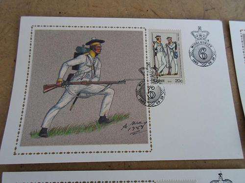 TEN "SILK" MAXIMUM CARDS~UNIFORMS + 1ST DAY SHEET~MILITARY UNIFORMS