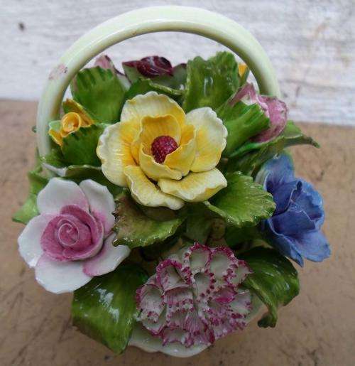 LOVELY VINTAGE AYNSLEY FLORAL BASKET PLUS DAFFODIL CANDLESTICK~READ