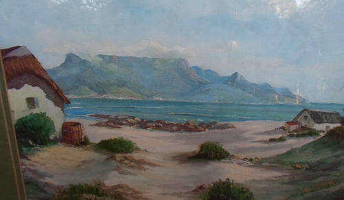 AFRICANA FAVOURITE~TABLE MOUNTAIN FROM BLOUBERG STRAND~OIL PAINTING~SIGNED SA ARTIST