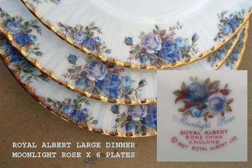 SIX LARGE ROYAL ALBERT MOONLIGHT ROSE DINNER PLATES 26CM~PERFECT!!!