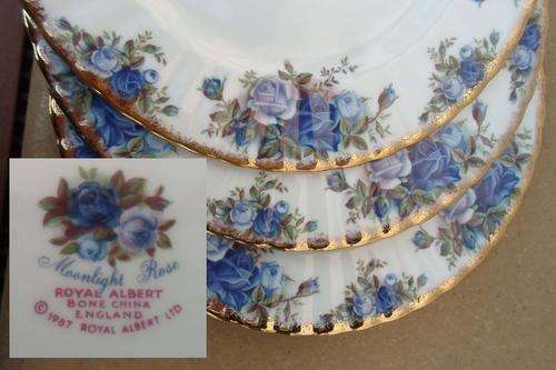 SIX ROYAL ALBERT MOONLIGHT ROSE MEDIUM SALAD PLATES 20 CM~PERFECT!!!