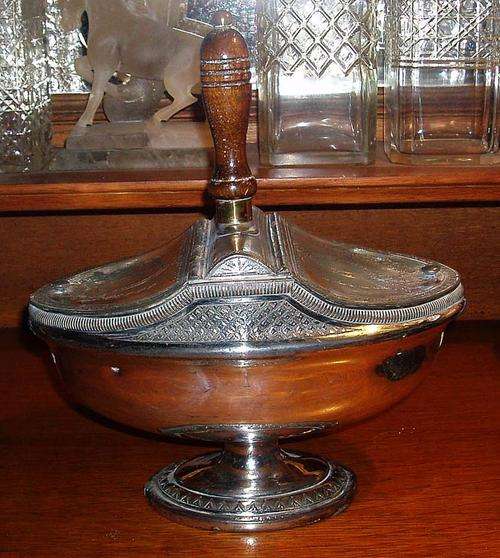 R1 START~BEAUTIFUL~RARE~UNUSUAL VICTORIAN SILVER PLATED TEA CADDY BOAT SHAPE ON PEDESTAL~WOW!!