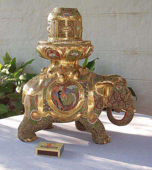 RARE~UNBELIEVABLE~JAPANESE SATSUMA~GILT ENAMEL~LARGE INDIAN ELEPHANT~INSENSE BURNER~LAMP BASE??