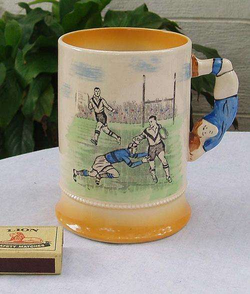 R1 SALE~VERY SCARCE VINTAGE SPORTING SERIES TANKARD~RUGBY~BY ARTHUR WOOD