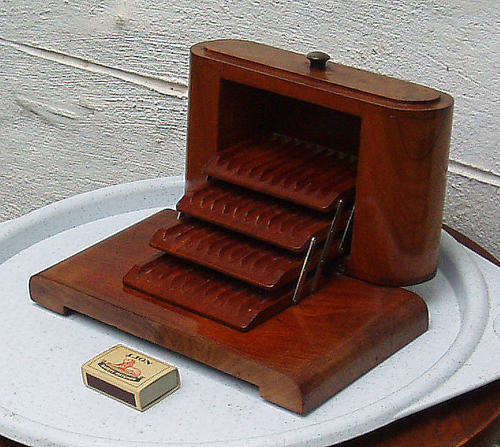 STUNNING 4-TIERED WALNUT~ART DECO CIGARETTE DISPENSER~AMUSTC!!!!