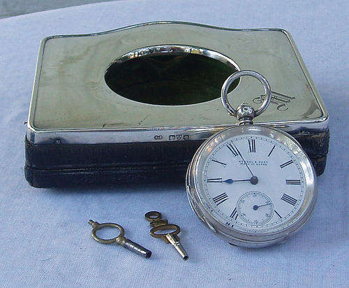 VINTAGE HALL MARKED FOB WATCH CASE~PLUS ANTIQUE SWISS KENDLE & DENT HM SILVER FOB