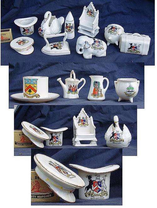 14 COLLECTABLE ANTIQUE CRESTED WARES~CAP~WWI SHELL~IRON~ELEPHANT + MORE