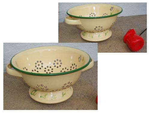 LOVELY VINTAGE ENAMEL COLANDER~FUN SAYINGS~PLUS UNUSUAL LADLE