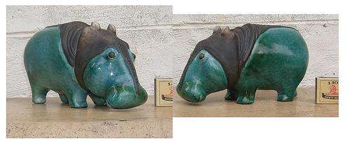 STRIKING SOUTH AFRICAN DESIGNER STYLE CERAMIC HIPPO~APPLIED ARMOUR DETAIL~SIGNED~WOW!!!