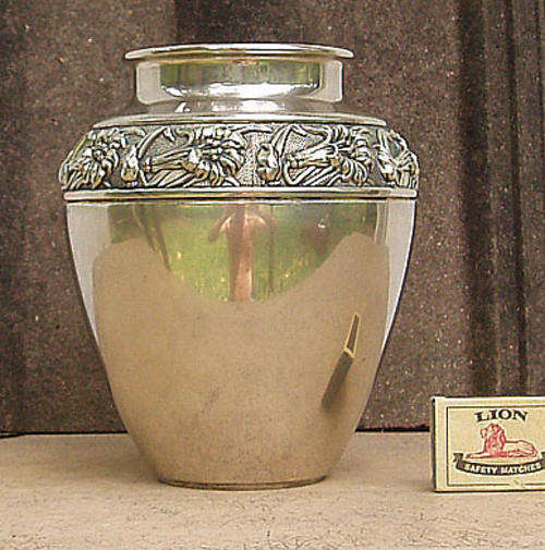 HIGHLY DECORATIVE ART DECO STYLE SILVERY LOOKING VASE~RAISED FLORAL DECOR