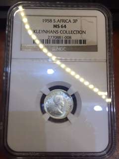 Start at Zero!!!! $$ Clearance $$ All must GO! $$ SOUTH AFRICA UNION 3P 1958 MS64