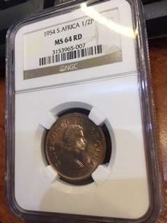 Start at Zero!!!! $$ Clearance $$ All must GO! $$ SOUTH AFRICA UNION 1954 1/2P MS64 RED