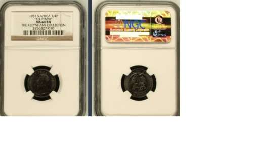 Start at Zero!!$$ All must GO!  - SOUTH AFRICA UNION 1931 1/4P MS64 BROWN