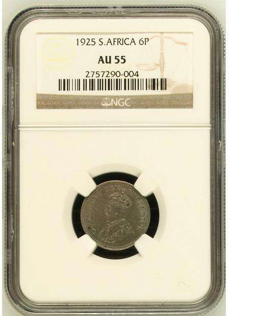 UNION SOUTH AFRICA NGC GRADED 1925 6D SIXPENCE AU55