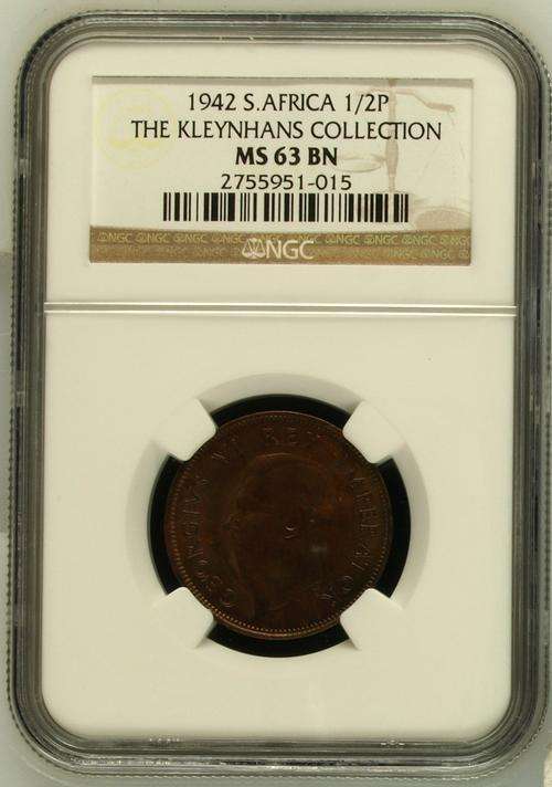 Start at Zero!!!! $$ Clearance $$ All must GO! $$ South Africa UNION - 1942 1/2P MS63 BN