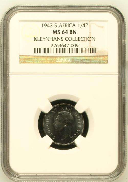 Start at Zero!!!! $$ Clearance $$ All must GO! $$ South Africa UNION - 1942 1/4P MS64BN