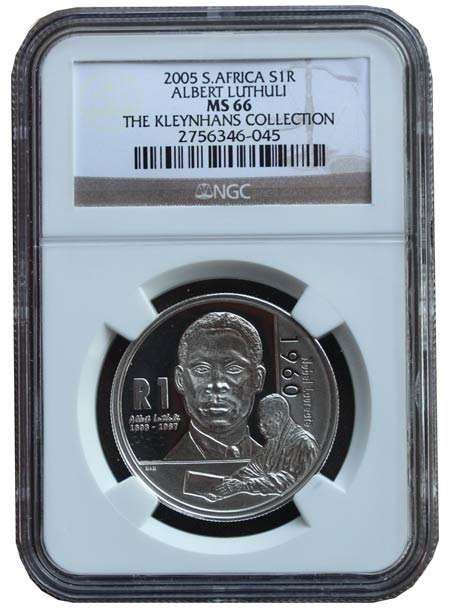 EXTREMELY RARE! 2005 Albert Luthuli Silver NGC MS66 - Starting R 1-00
