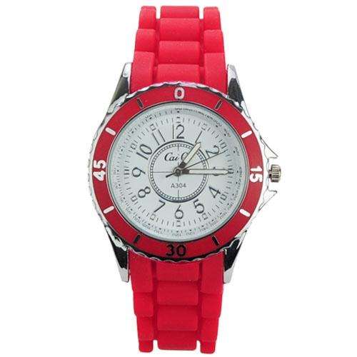 Stylish Silicone Watchband Quartz Movement Wrist Watch - Red