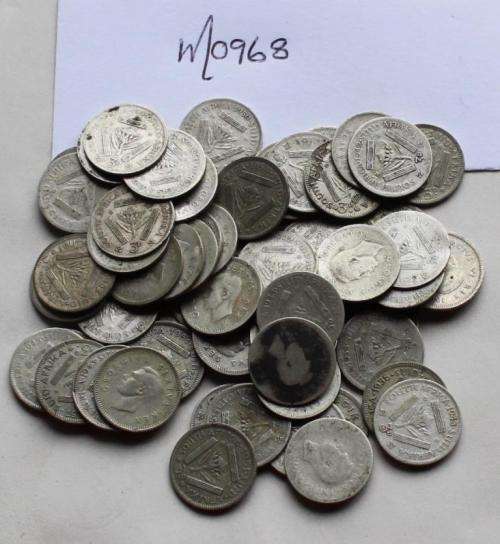 3d Union coins: 69 of various random dates: 50% silver (one bid for 69 coins)