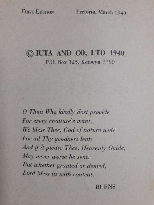 Mrs ROY HENDRIE: OUMA'S COOKERY BOOK (reprint of the 1940 Edition)