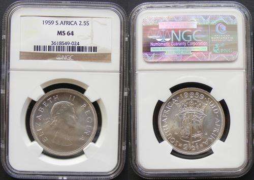 Item 2 of 2:Union of SA.1959 2.5Shillings NGC MS64+++2nd Finest+++R1 Start