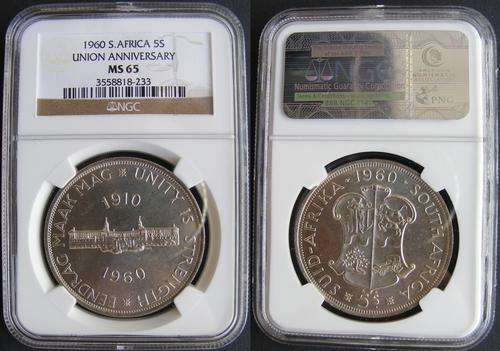 High grade Union of SA Silver Crowns:Item 4 of 4:1960 NGC MS65.R1 Start