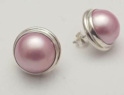 *STUNNING NEW* 18MM 925 STERLING SILVER PINK MABE PEARL STUDS