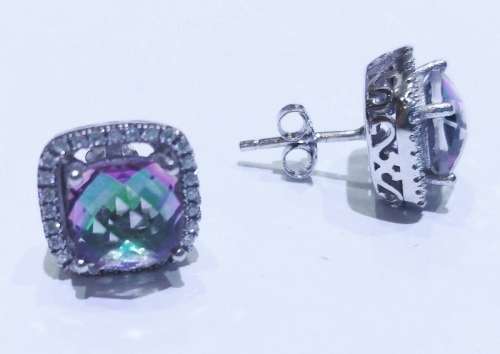 Beautiful Sterling Silver Studs with Mystic Topaz stone & cubic zirconia stones