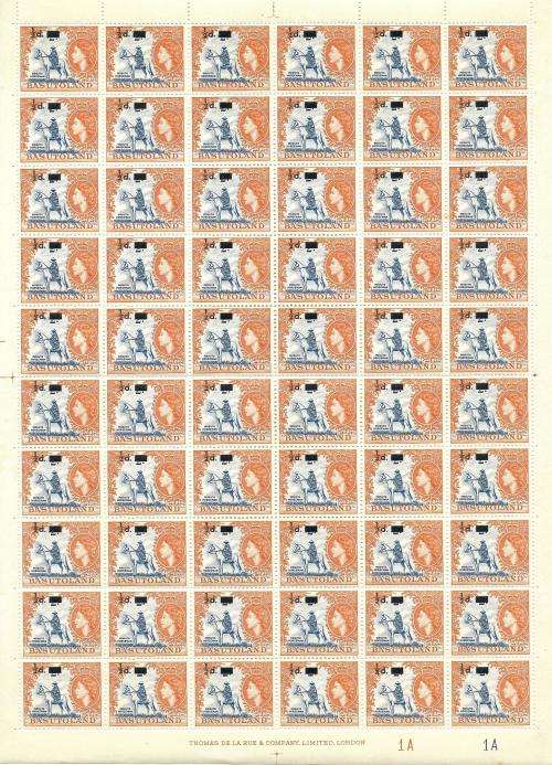 Basutoland - ½d overprint (SACC 54) full sheets (1A and 1B) unmounted mint cat R 840