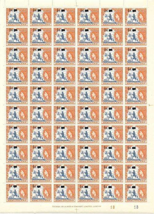 Basutoland - ½d overprint (SACC 54) full sheets (1A and 1B) unmounted mint cat R 840