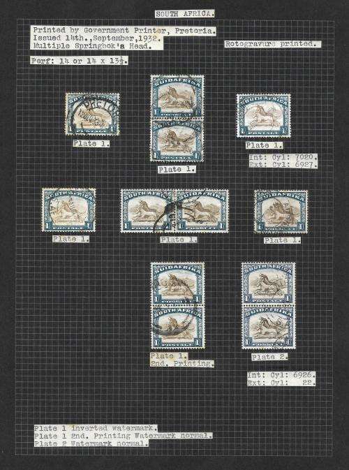 South Africa - union pictorial 1s study A, including varieties (7 pages)