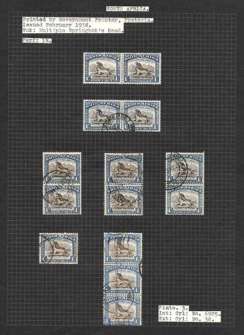 South Africa - union pictorial 1s study B (hyphenated), including varieties (9 pages)