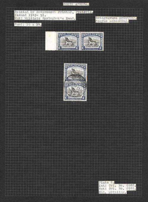 South Africa - union pictorial 1s study B (hyphenated), including varieties (9 pages)