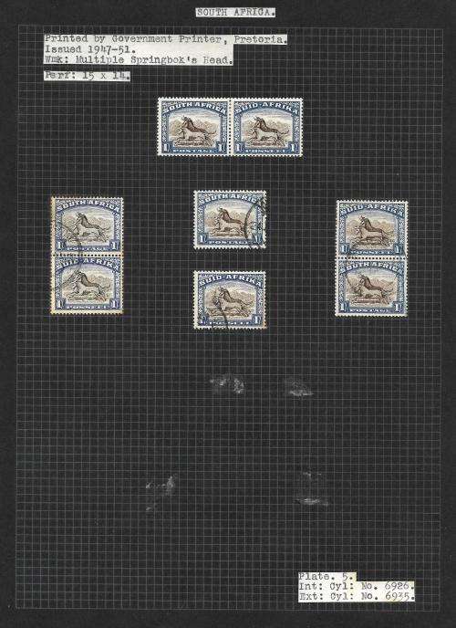 South Africa - union pictorial 1s study B (hyphenated), including varieties (9 pages)