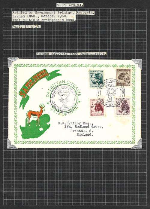 South Africa - animal definitive scarce Skukuza FDC + complete label sheet (2 pages)