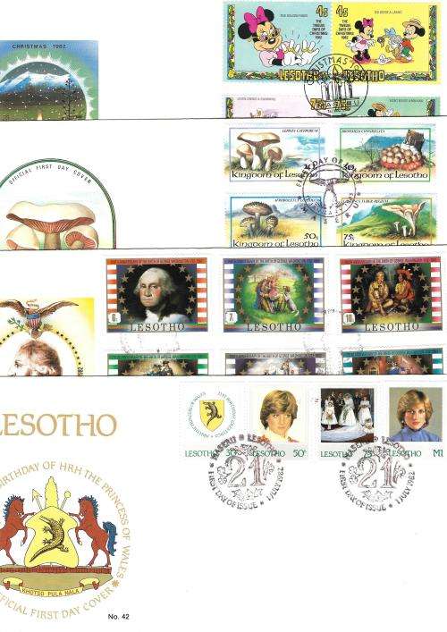 Lesotho - selection of FDCs, including with Princess Diana and Disney characters (40 covers)