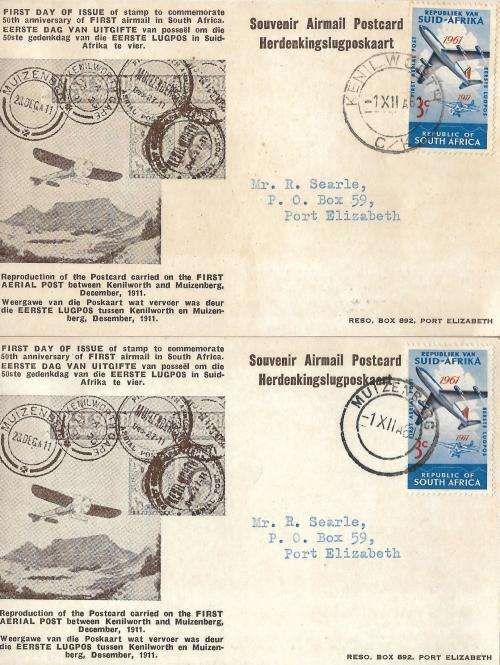 South Africa first day cards with both Muizenberg and Kenilworth cancellations