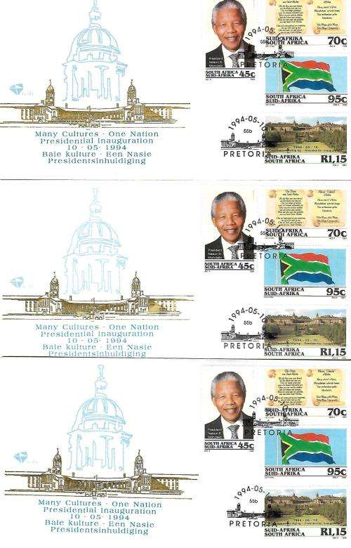RSA bulk - 1993 sixth def fdc`s (2 sets) + 3 x Mandela 1994 fdc`s (cat R 560 total)
