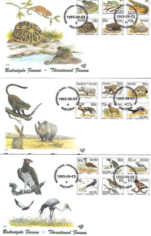 RSA bulk - 1993 sixth def fdc`s (2 sets) + 3 x Mandela 1994 fdc`s (cat R 560 total)