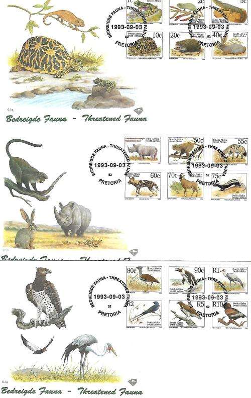 RSA bulk - 1993 sixth def fdc`s (2 sets) + 3 x Mandela 1994 fdc`s (cat R 560 total)