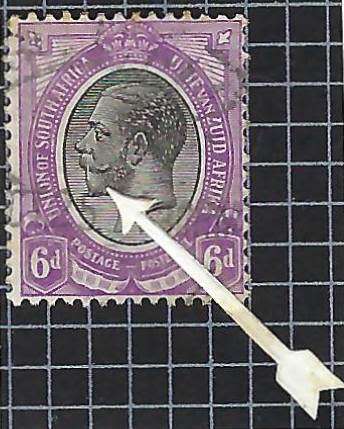 Union of South Africa -  6d king`s head with gash over beard variety, scarce