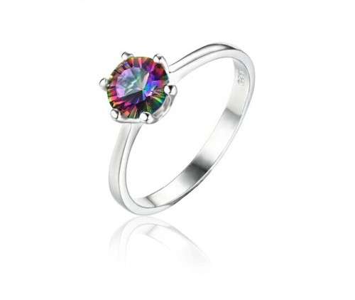 Natural Mystic Fire Rainbow Topaz Sterling Silver Ring