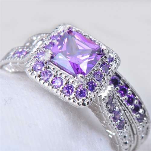 **ELEGANT**AMETHYST CRYSTAL RING SETS SIZE O/7/17.35MM