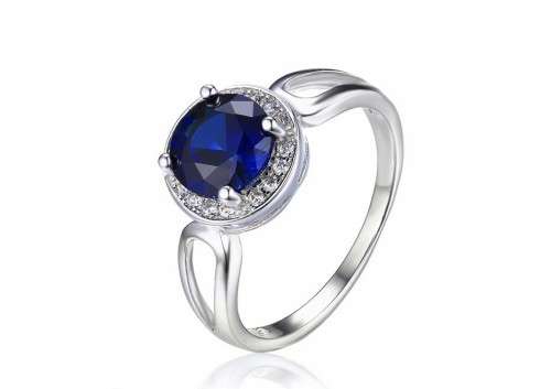 **GORGEOUS **BLUE SAPPHIRE 925 STERLING SILVER ROUND HALO RING SIZE O/7/17.35MM