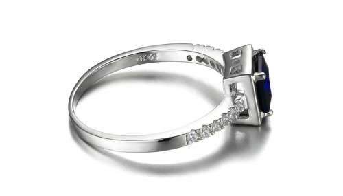 Blue Created Sapphire Sterling Silver Solitary Square Ring