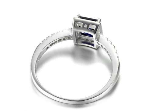 Blue Created Sapphire Sterling Silver Solitary Square Ring