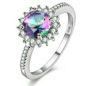 **ABSOLUTELY BEAUTIFUL**REAL PLATINUM PLATED RAINBOW MYSTIC RING SIZE P 8/18.1MM