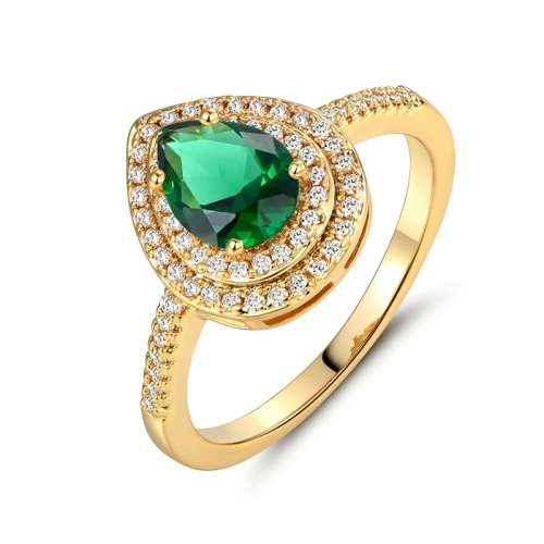 GOLD PLATED GREEN WATER DROP RING O/7/17.3MM