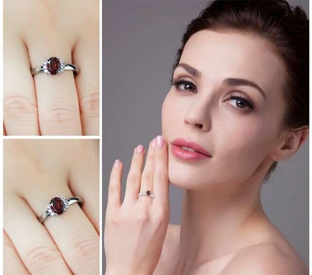 Sterling Silver Natural Red Garnet Ring