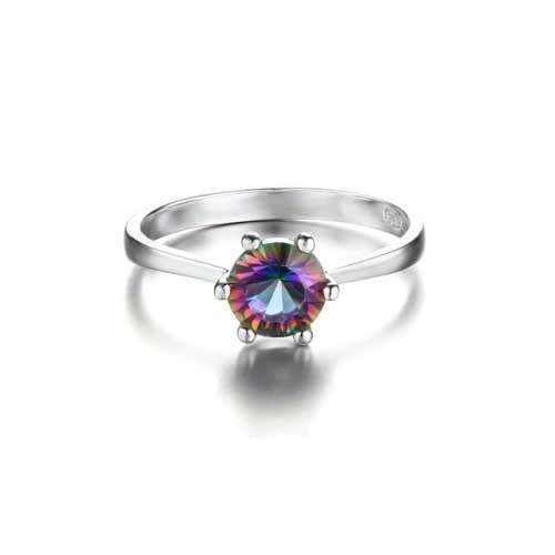 Natural Mystic Fire Rainbow Topaz Sterling Silver Ring